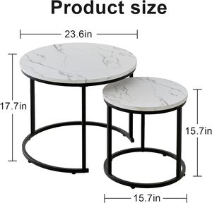モダンセット2つの小さな丸いネスティングコーヒーテーブル黒焼結石トップ金属リビングルーム用家具 - Product Image 3