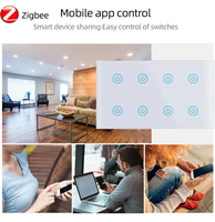 Interrupteur intelligent mural Zigbee 8 touches 240V, 8 gangs, pour 600W 10A, panneau tactile, commande vocale, best-seller