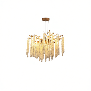Lámpara Colgante Moderna de Hierro Dorado de 24 Pulgadas con Cadenas de Cristal en Cascada, Lámpara Decorativa para Sala de Estar - Product Image 1