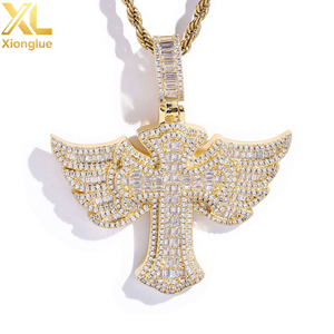 Hip Hop Jewelry Pass Diamond <b>Tester</b> 925 Sterling Silver VVS Moissanite Diamond Wing Design Cross Pendant for Men - Product Image 1