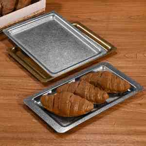 Plateau de présentation rectangulaire rétro en acier inoxydable, style occidental, assiette à fond plat pour steak, plateau de barbecue pour restaurant - Product Image 4