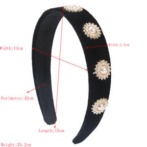 Diadema de Terciopelo con Perlas Estilo Coreano, Accesorio para el Cabello Retro Personalizado para Novias y Fiestas - Product Image 3