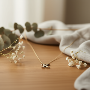 Collana con ciondolo a forma di lettera K in acciaio inossidabile da 1,9 cm su un solo lato per gioielleria raffinata da donna - Product Image 2