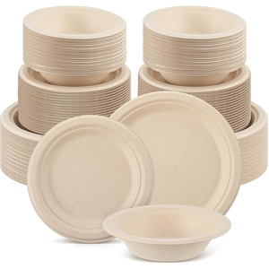 Bols rectangulaires personnalisés en pulpe de bagasse de canne à sucre et papier kraft imprimés pour snacks, emballage alimentaire, salades et soupes - Product Image 1