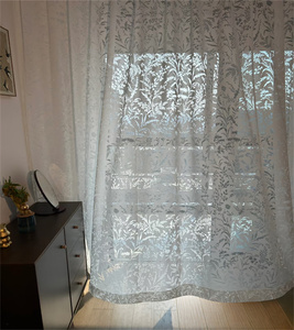 Di alta qualità all'ingrosso della fabbrica di stile francese foglia di <span class=keywords><strong>fiori</strong></span> di Design scavato tenda trasparente elegante bianco Beige pizzo tenda trasparente - Product Image 3