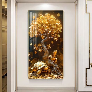 Décoration murale personnalisée en gros pour la maison, peinture dorée, peinture en porcelaine cristalline, décoration murale LED pour salon - Product Image 5