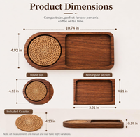Plateau de service multifonctionnel en bois écologique de qualité alimentaire avec dessous de verre tressé pour la présentation de thé, de collations et de desserts sur le bureau