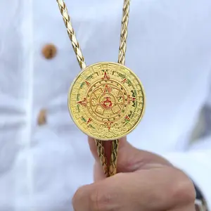 Customized Magic Golden Maya Solar Gothic Adjustable Alloy Silver Pu Leather Rope Bolo Tie Shirt Accessories Pendant Necklace