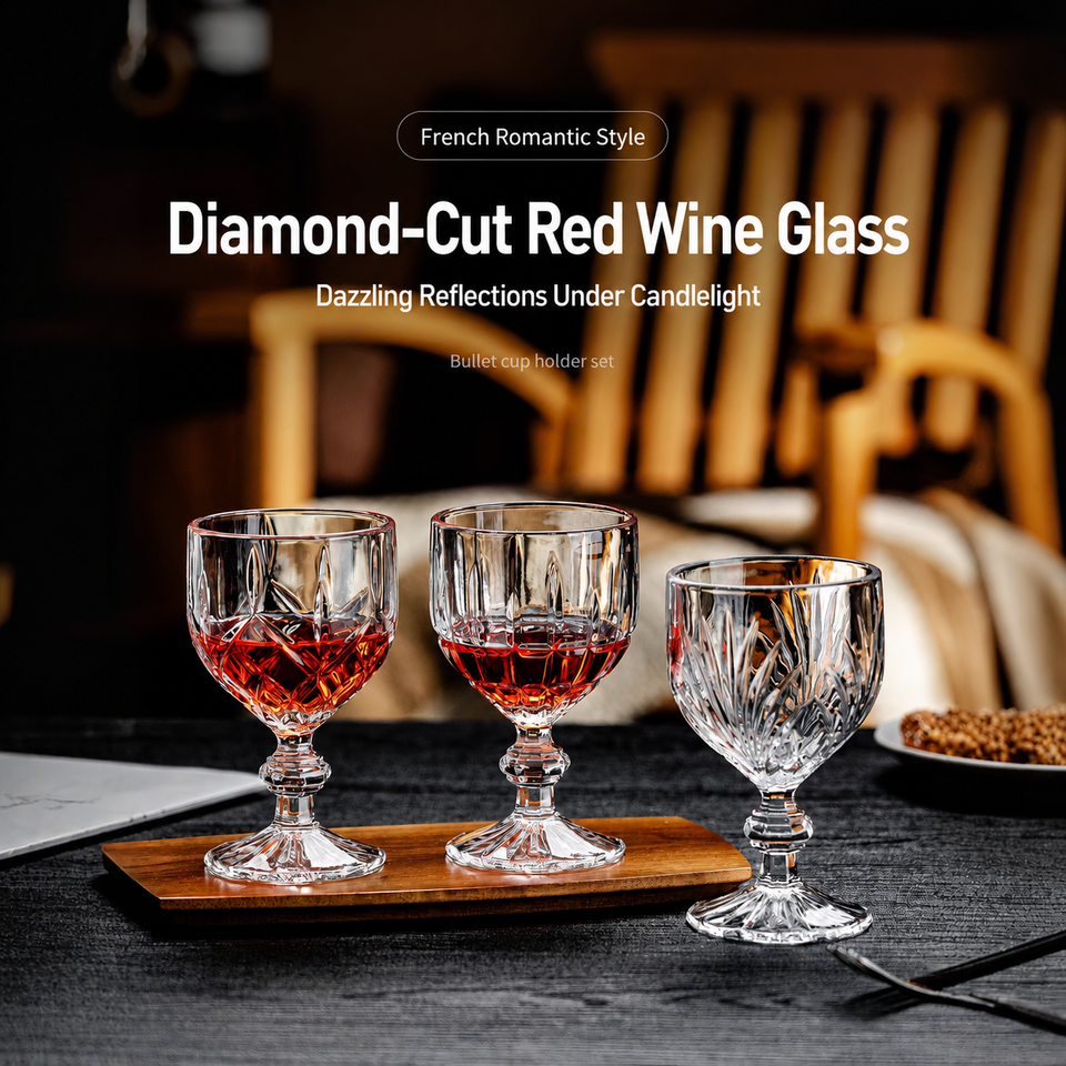 Textured wine goblets with short decorative stems