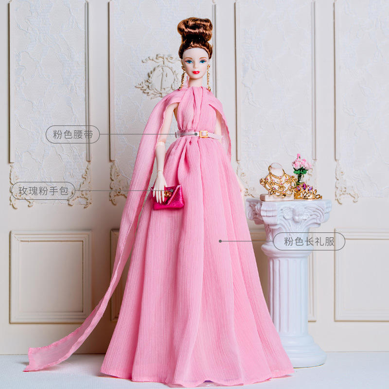 Ensemble robe longue rose thé de l'après-midi, taille 30cm, poupée portable