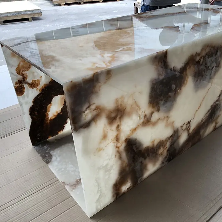 Kustom Batu Onyx Buatan Tembus Dihiasi Alabaster Kotak Cahaya Putih Onyx Backlit dengan Pabrik Penjualan Panas