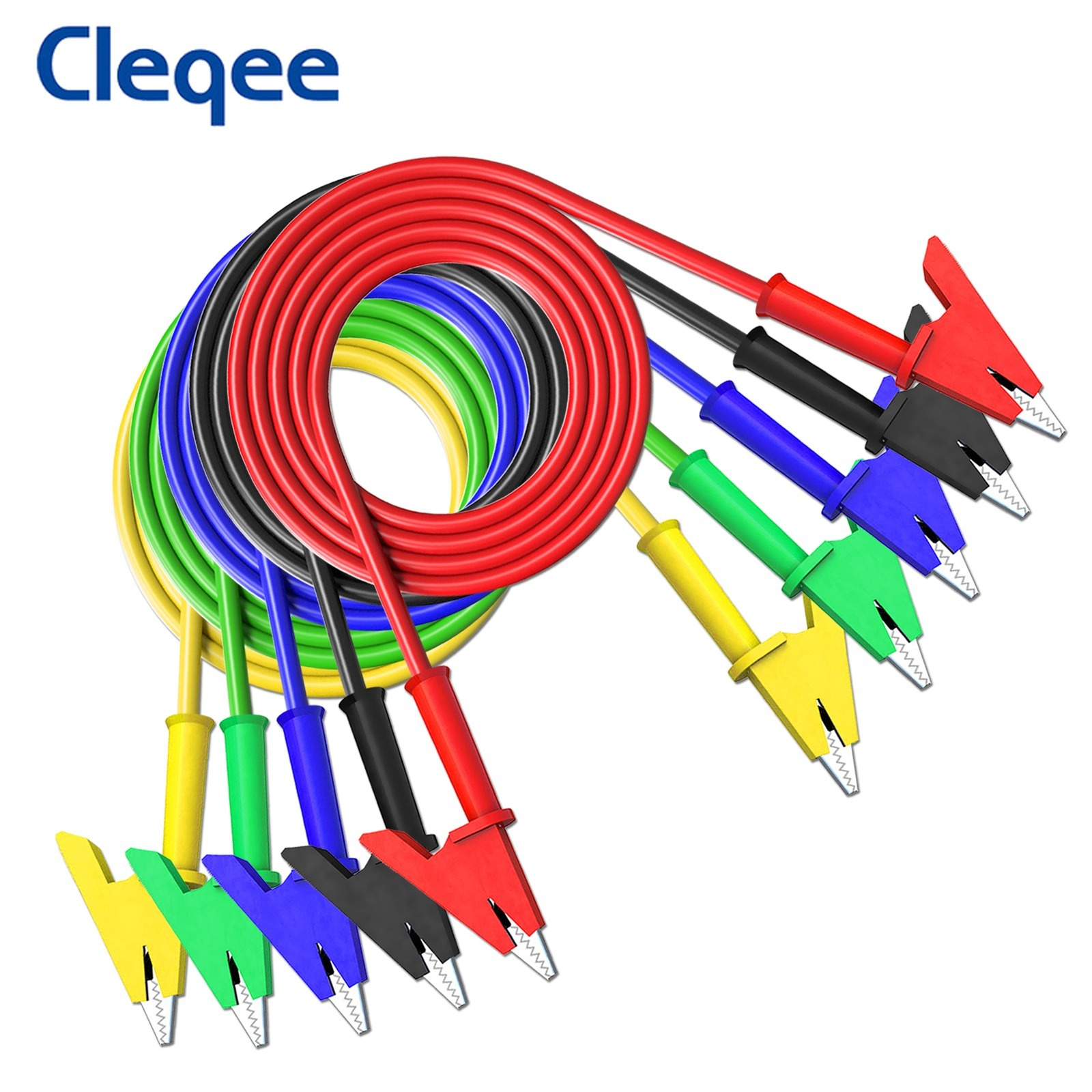 Cleqee P1024 Dual Alligator Clip Test Lead Crocodile Clamp Cable 5 Colors Wire 100CM for Multimeter Electronic Testing HAVC Tool
