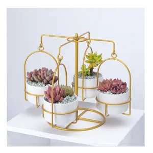 Einfache Kreative Innen Karussell Runde Keramik Eisen Rahmen Sukkulente Blume Topf Set