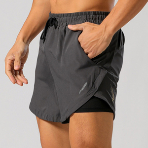 Jogger da corsa da uomo a doppio strato eleganti sport estivi traspiranti ad asciugatura rapida <span class=keywords><strong>con</strong></span> tasca sul retro pantaloncini Athleisure - Product Image 2