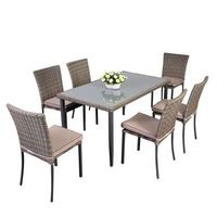 Ensemble de salle à manger de jardin moderne pour 6 personnes, structure en acier, rotin PE, imperméable et écologique