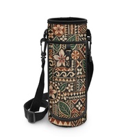 Porte-bouteille d'eau réutilisable avec motif géométrique Masi Tapa Island et sangle réglable à porter en bandoulière