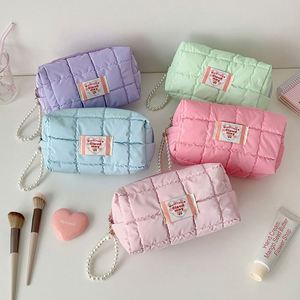 Grande trousse de maquillage pour femme, esthétique et mignonne, organiseur de voyage, porte-crayons en coton de qualité avec fermeture éclair - Product Image 2