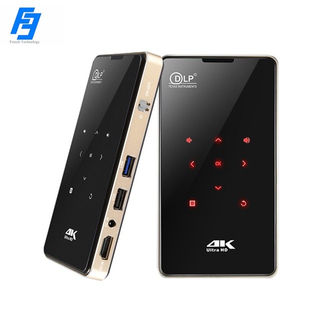 DLP 3D Mini Projector HD in 4K HD Decoding 3D Android 9.0 Video Projector 1GB+8GB Keystone Correction Battery