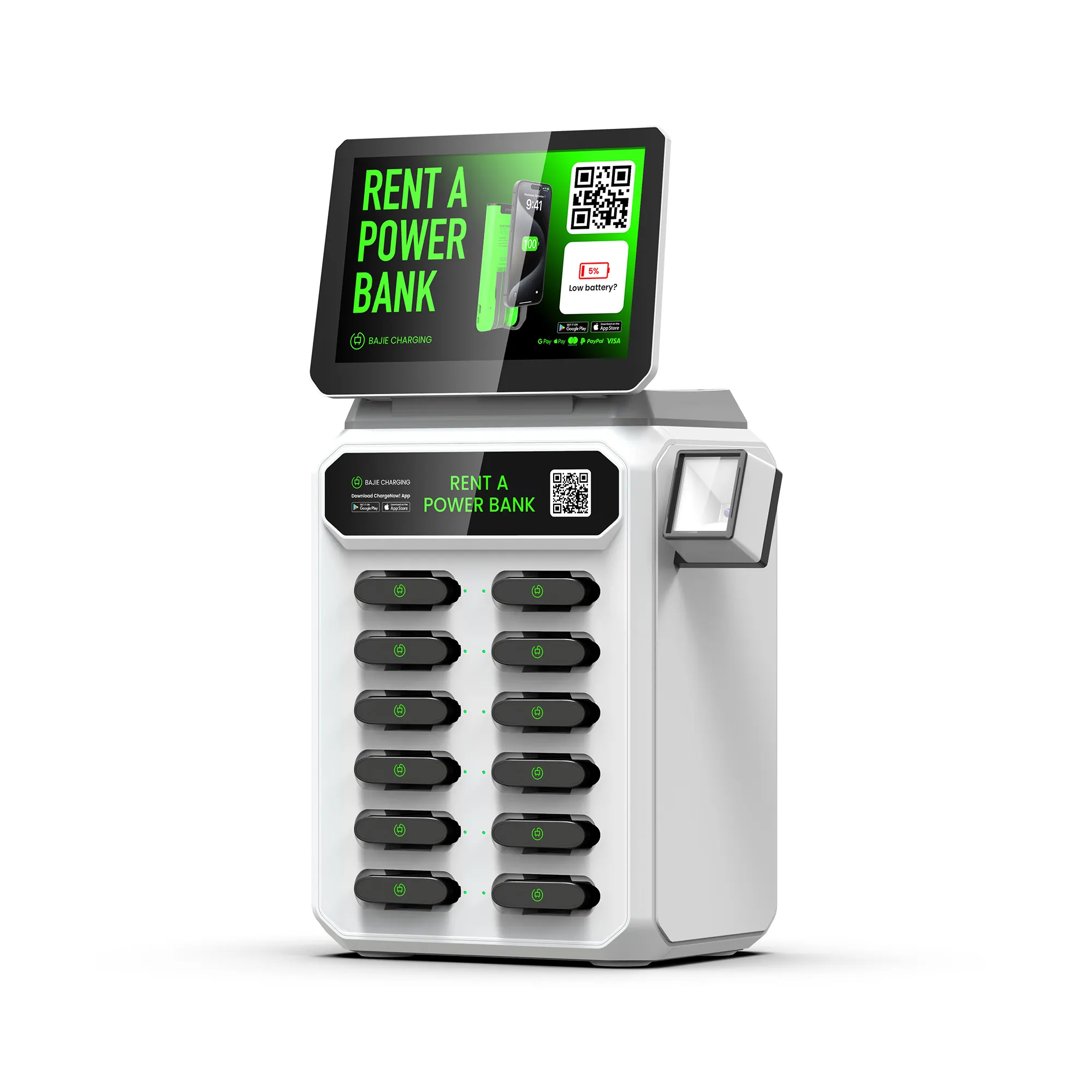 12 emplacements partagent la station de location de banque d'alimentation avec écran et lecteur de point de vente personnalisable le moyen le plus simple de louer la batterie,