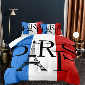 Tháp <span class=keywords><strong>Eiffel</strong></span> Màu Đỏ Xây Dựng 3D In Quilt Thiết Lập Anh Phong Cách Sợi Nhỏ Comforter Căng Ra Polyester Làm Đầy Cho Nhà - Product Image 3