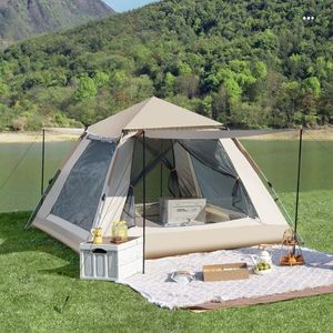 Tente familiale portable 4 personnes à faible MOQ, une chambre, imperméable et respirante, pour activités de plein air et camping, bleu, vert foncé, blanc crème - Product Image 3