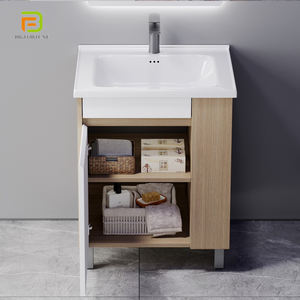 Meubles de salle de bain modernes en bois massif, meuble-lavabo sur pied avec lavabo et miroir - Product Image 3