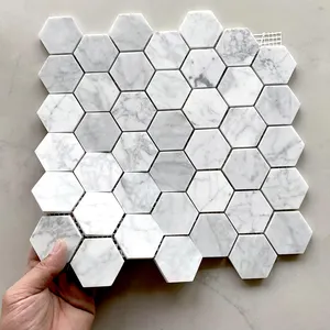 Modern Hexagon Carrara White Marble Mosaic Tile