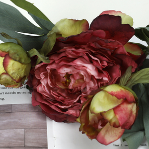 Fleur artificielle pivoine à 28 couches avec bords brûlés, <span class=keywords><strong>d</strong></span>écoration haut de gamme pour salon, fausse fleur <span class=keywords><strong>d</strong></span>écorative, vente en gros pour mariages - Product Image 4