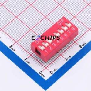 DS-08R DIP Switch Through hole Component (THT)-16P,21.8x9.9mm Switch Flat Toggle, Raised Type Single Pole Single Throw 8 PC Pin - Product Image 1