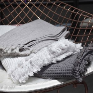 Blanc 52% lin et 48% coton doux et absorbant <span class=keywords><strong>français</strong></span> gaufré visage serviette de bain gland - Product Image 6