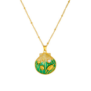 Cartoon Gradient <b>Seashell</b> Pendant Stainless Steel <b>Necklace</b> With Pearl Inlay For Gift - Product Image 5