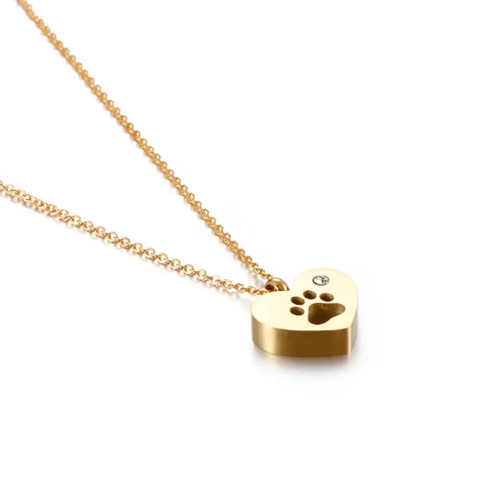 18k Gold Cute Animal Hollow Cat Paw Dog Footprint Heart Shape Pendant Necklace