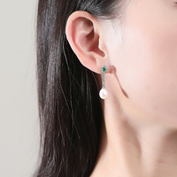 CZCITY Boucles d'oreilles pendantes vintage en argent sterling 925 avec perle d'eau douce pour femmes, design tendance