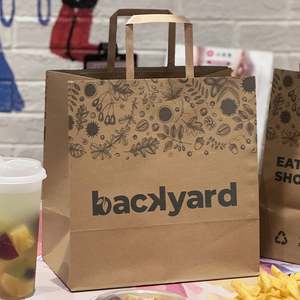 Sacs en papier kraft brun personnalisés, écologiques, biodégradables, recyclés, avec logo imprimé, pour emporter, restauration rapide, avec poignée, pour gâteaux - Product Image 2