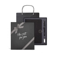 Articles cadeaux promotionnels de luxe en gros, ensemble cadeau de carnet, ensemble cadeau de bureau, agenda en simili cuir noir magnétique A5 avec boîte