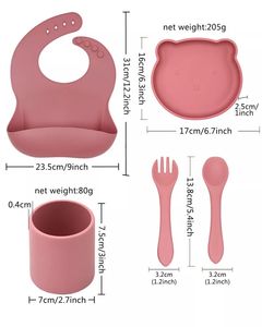 Juego de alimentación de bebé de silicona reutilizable, plato de ventosa, babero, recogedor de alimentos, vajilla para niños pequeños, OEM, ODM - Product Image 3
