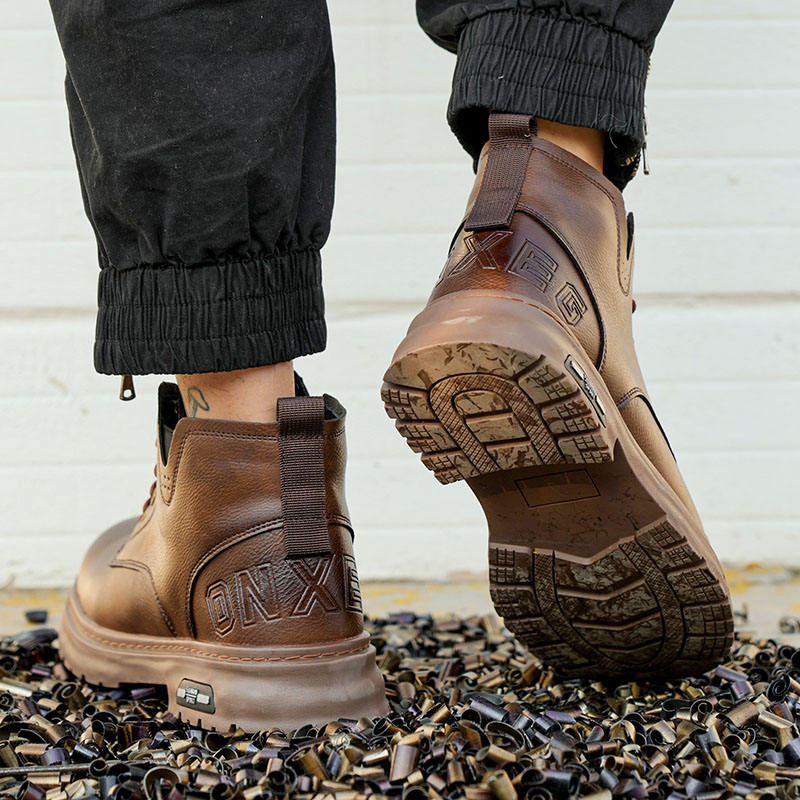 Wholesale Red Brown Safety Boots with Steel Toe & Microfiber Leather