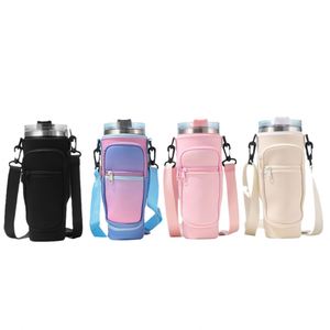 Pochette pour bouteille d'eau Adventure Quencher en néoprène avec sangle réglable et logo personnalisé imprimé, avec poche zippée pour téléphone - Product Image 4