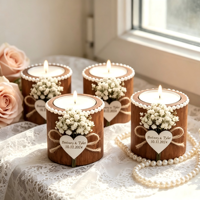 Bougie parfumée en cire de soja avec fleurs séchées et étiquette personnalisée en forme de cœur pour mariage, fête prénuptiale ou anniversaire