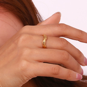 2026 Artistic Irregular Hammered Wavy Surface Stainless Steel 18K Gold Plated Minimalist Unisex Stackable <b>Finger</b> <b>Ring</b> - Product Image 4