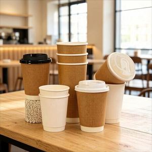 Vasos de Papel Desechables de Doble Pared con Aislamiento Térmico, Ecológicos, de Grado Alimenticio, de 8-16 oz, con Impresión de Logotipo Personalizado, para Café Caliente - Product Image 4