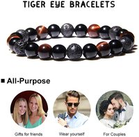 Bracelet Triple Protection pour Hommes Femmes Œil de Tigre Onyx Noir Roche Volcanique Calme la Peur Libère l'Anxiété Apporte Chance et Succès