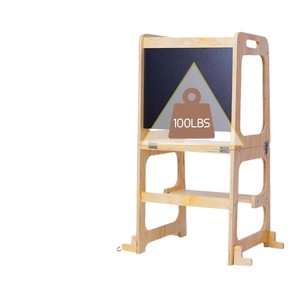 Wooden Children's Step Stool With Blackboard Foldable <b>Learning</b> <b>Tower</b> For Kids - Product Image 3