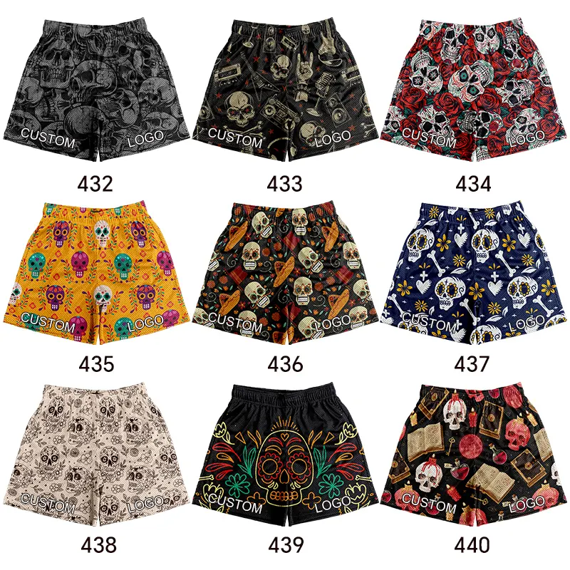 High Quality Skull Print Manufacturers Wholesale fitness clothing custom mesh shorts Casual Sublimation mens print shorts