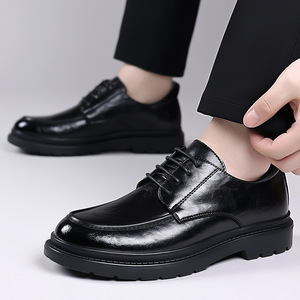 Zapatos Derby de Cuero Negro para Hombre, Formales, para Boda, Negocios, Oxfords con Suela Gruesa, para Todas las Temporadas - Product Image 3