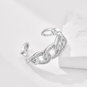 Dylam High Quality Non Tarnish S925 <b>Silver</b> Rhodium Plated Cuban Link Chain 5A Cubic Zirconia Open <b>Adjustable</b> Jewelry <b>Rings</b> - Product Image 5