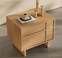 Mesa de Noche de Madera Maciza Moderna y Minimalista con Dos Cajones, Mesa Auxiliar con Acabado de Madera para Dormitorio u Hotel