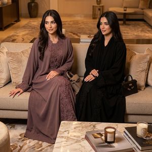 Nova Coleção 2026: Conjunto Feminino de Luxo Islâmico de 3 Peças com Renda Fantástica - Abaya Dubai e Cardigã com Vestido Interno para Mulheres Muçulmanas - Product Image 2