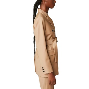 Blazer de <span class=keywords><strong>oficina</strong></span> para mujer, elegante, caqui, solapa con muescas, cintura con cinturón, doble botonadura, abertura en la espalda - Product Image 3