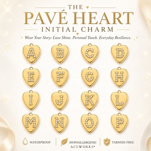 Colgante con Inicial de Corazón Pavé |   Colgante de Letra del Alfabeto en Acero Inoxidable Chapado en Oro PVD de 18K para la Creación de Joyas |   Resistente al agua y duradero - Product Image 1